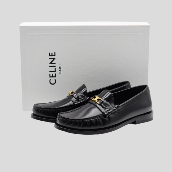 Celine Luco Triomphe Leather Loafers Black Size 36 - Picture 1 of 9